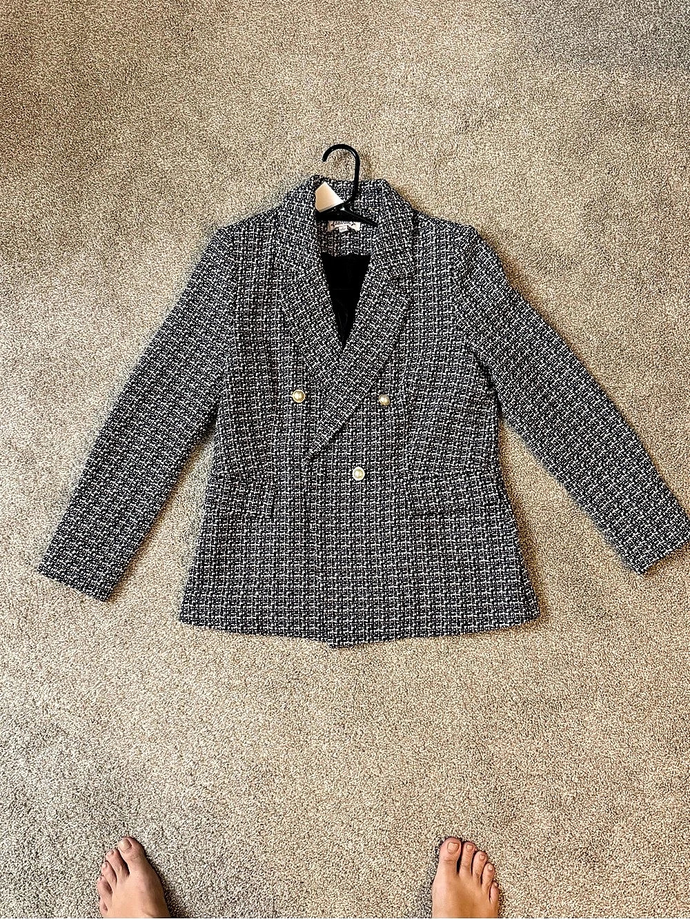 Nanette Lepore Tweed Double-Breasted Blazer in Black & White Size Small